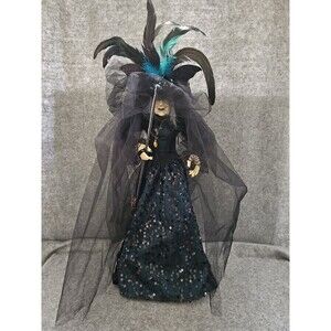 Moonlight Manor Witch Sequined Dress With Broom 26" Vintage. Halloween. Witchy